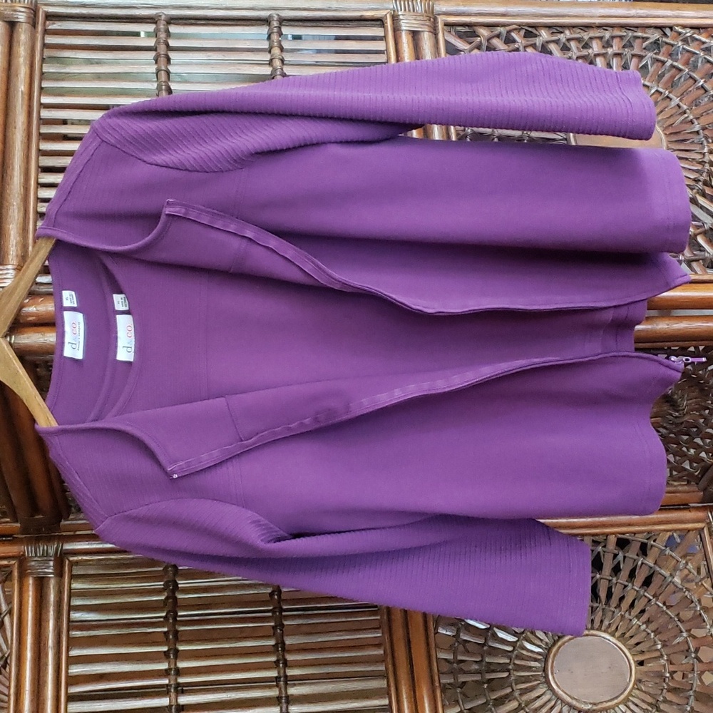 Denim & Co. Novelty Zip Front Jacket and SS T-Shirt Set - Purple - XL - Picture 13 of 15